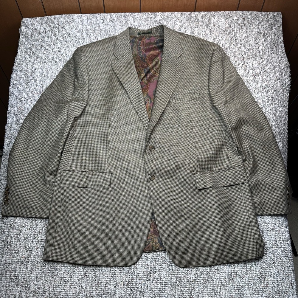 Lauren Ralph Lauren Blazer Mens 48R Wool Houndstooth Sport Coat Brown